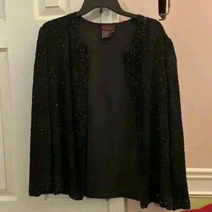 100% Silk Black Sequin Cardigan Women’s Size Medium